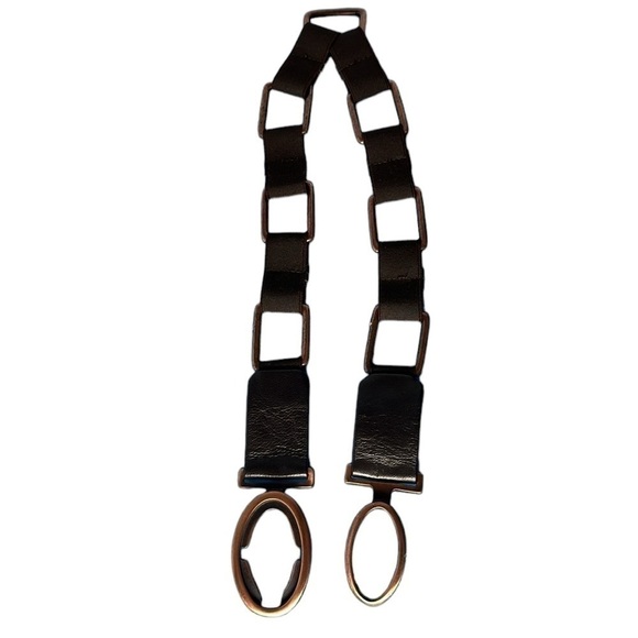 Sold🛍️BELT STRETCH LEATHER AND CHAIN By Sandy Duftler S Brown Copper-Tone - Picture 7 of 16